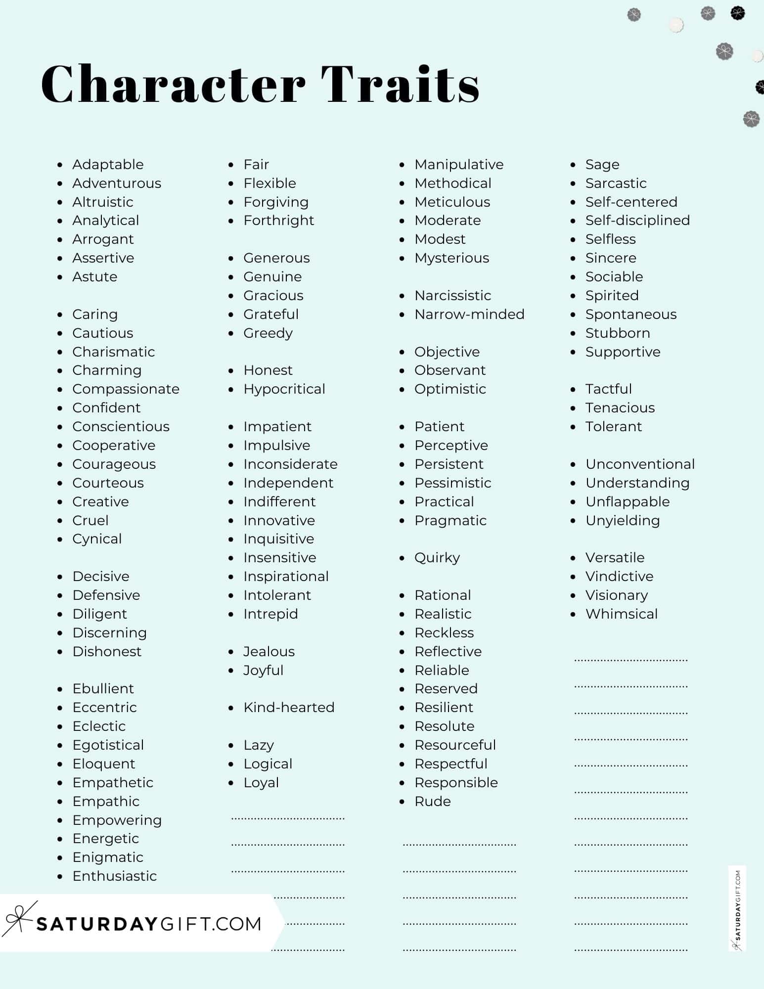 Character Traits List - 115+ Examples of Character Traits | SaturdayGift
