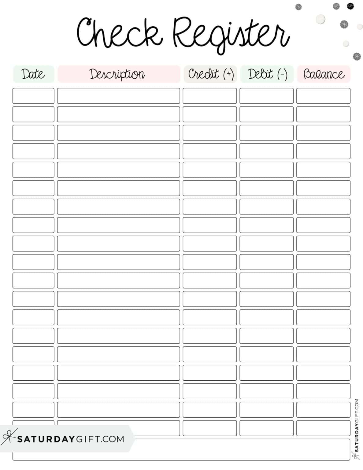 Printable Check Register - Free Checkbook Register Templates