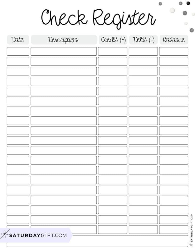 Check Register Printable Template PDF - Black and White