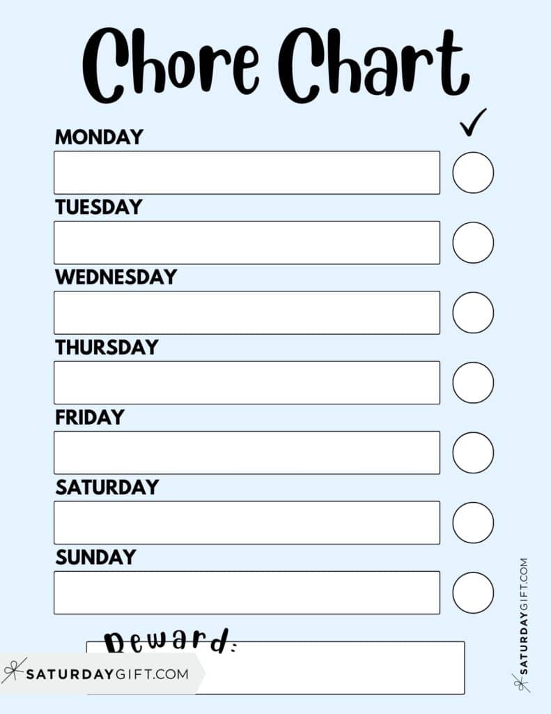 Chore Chart Printable for Kids - Portrait Blue PDF | SaturdayGift