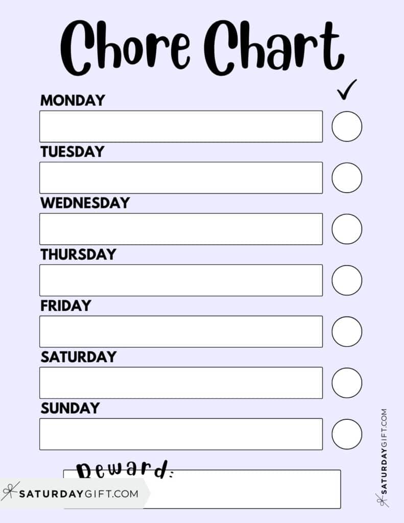 Chore Chart for Kids - Portrait Lilac PDF | SaturdayGift