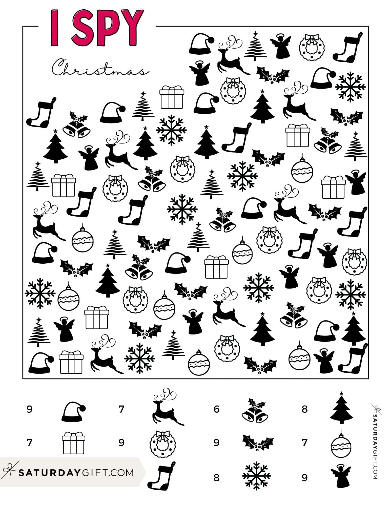 Christmas I Spy printable - Cute & Free | SaturdayGift