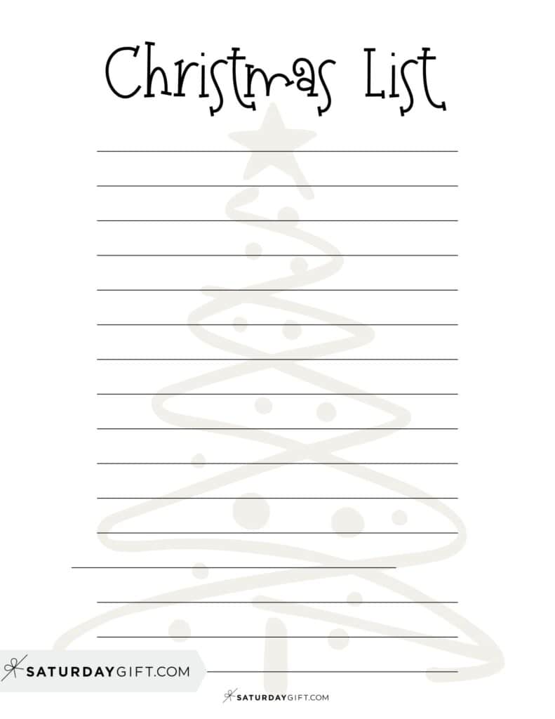Christmas List Printable Beige Christmas Tree | SaturdayGift