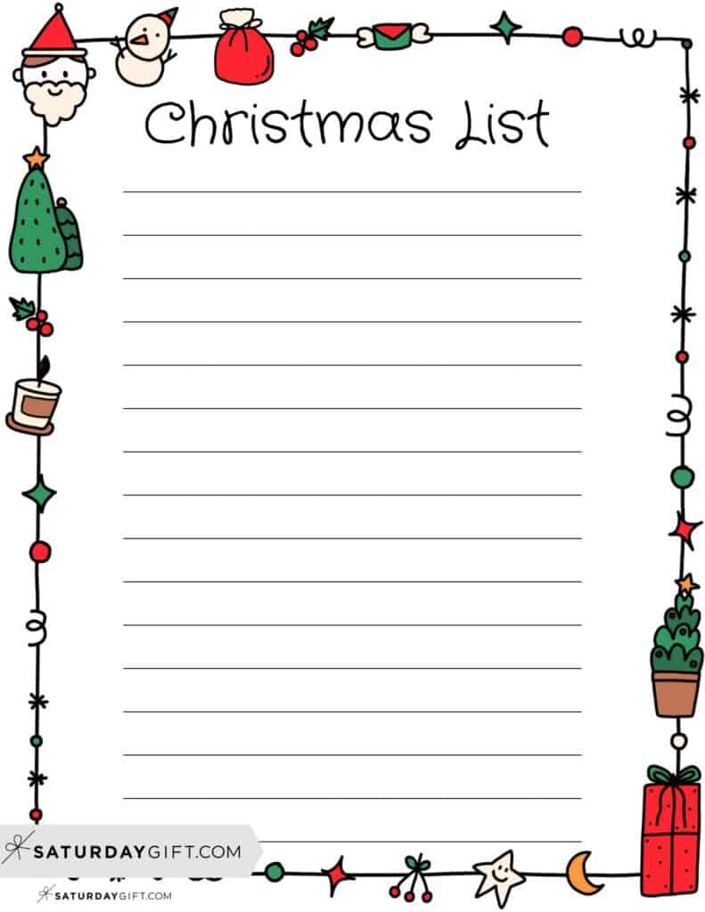 Christmas List Printable - Cute Christmas Boarder Version 1 | SaturdayGift