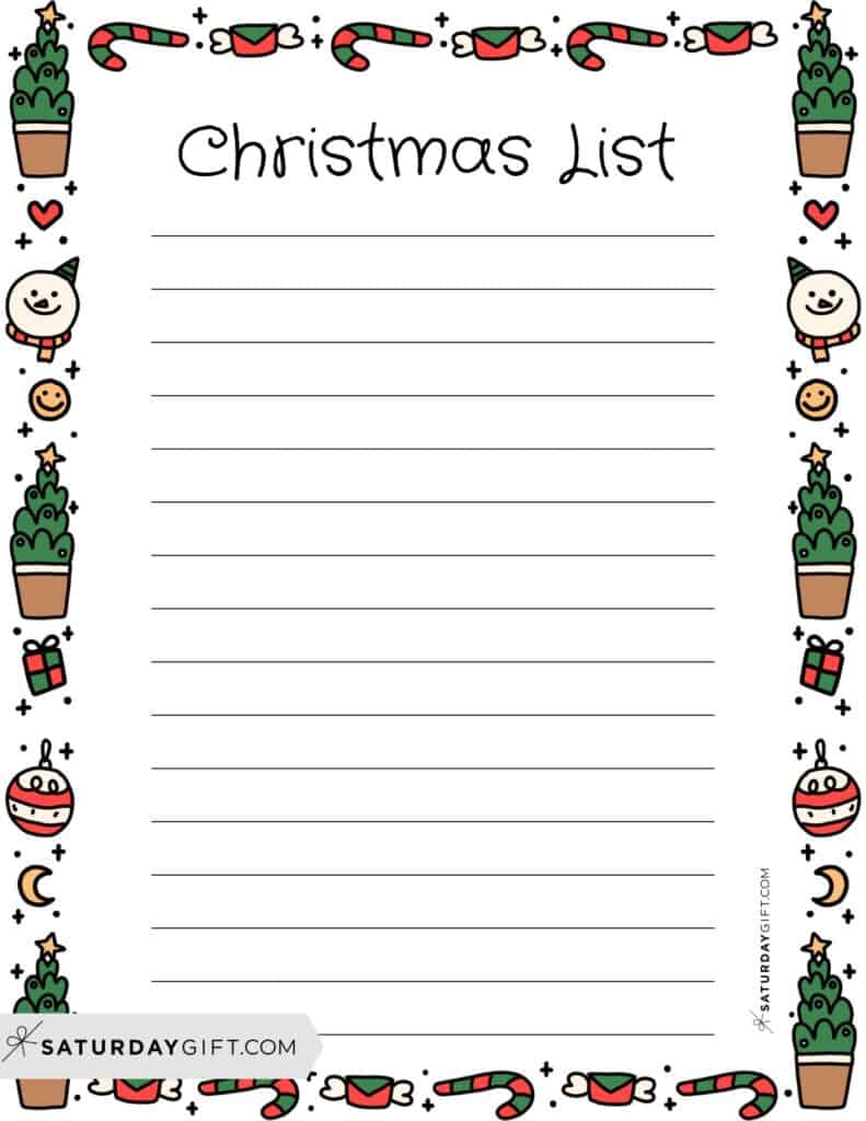 Christmas List Printable - Cute Christmas Boarder Version 2 | SaturdayGift