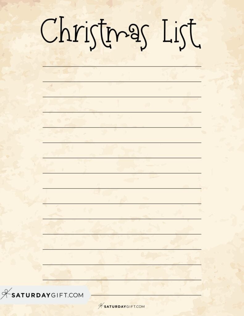 Christmas List Printable Old Paper Version 1 | SaturdayGift