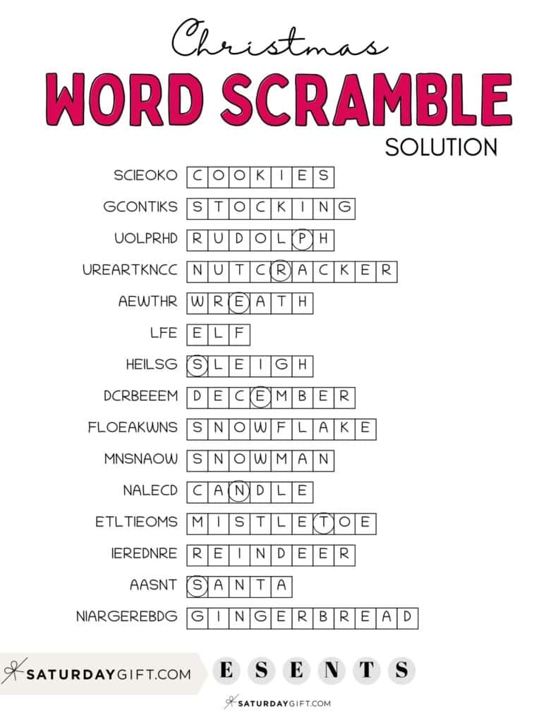 Free Christmas Word Scramble Printable FREE Printables