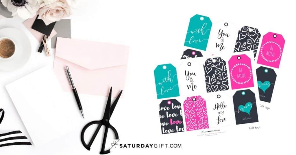 Click & download a pretty set of colorful Valentine's Day gift tags.