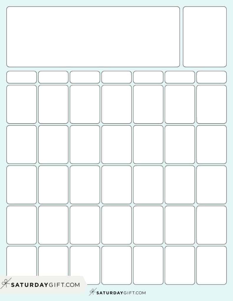 Colorful blank printable calendar light green