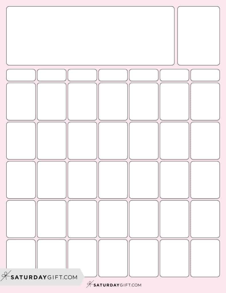 Colorful blank printable calendar pretty pink