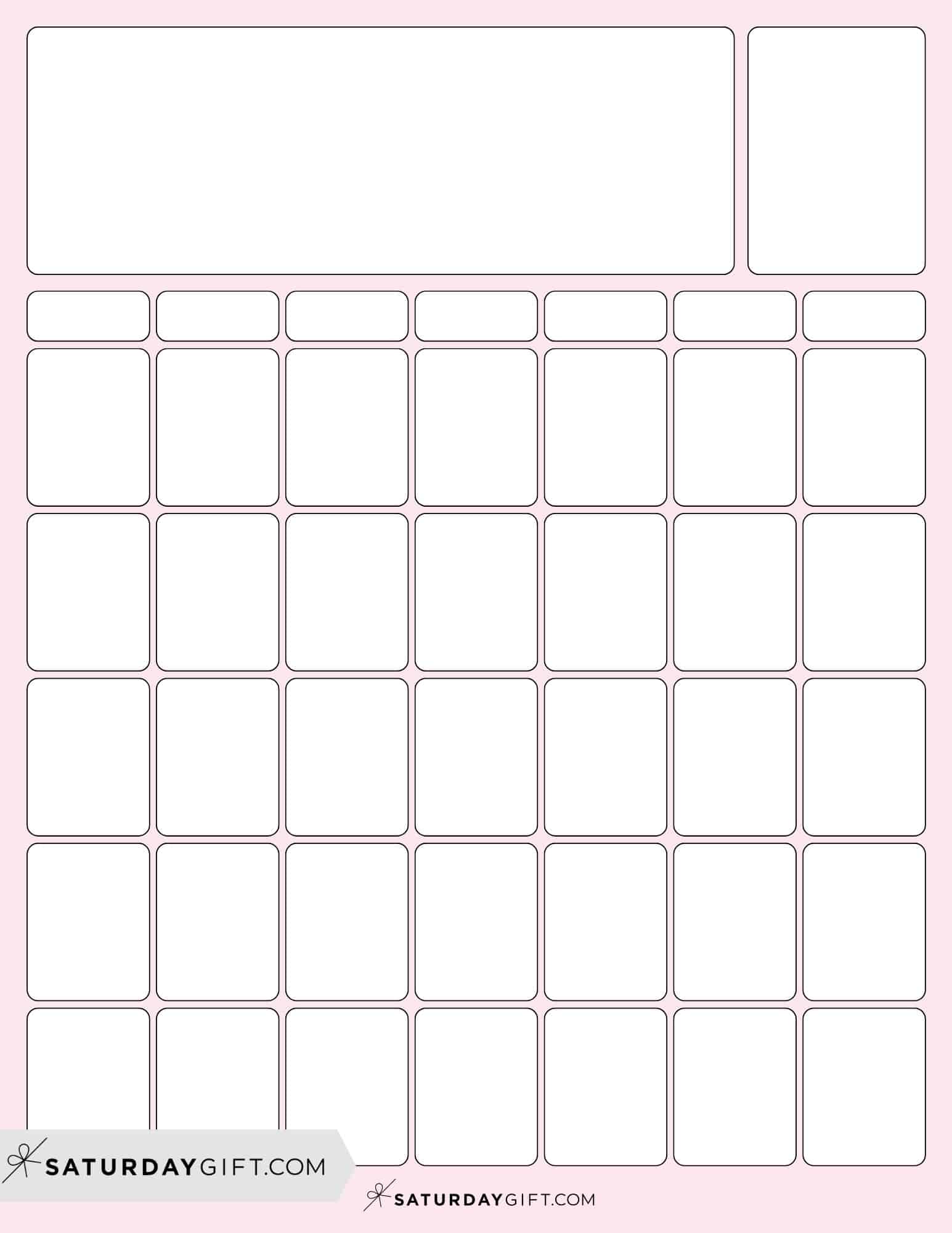 Blank Calendar templates - 27 Cute & Free Printables | SaturdayGift