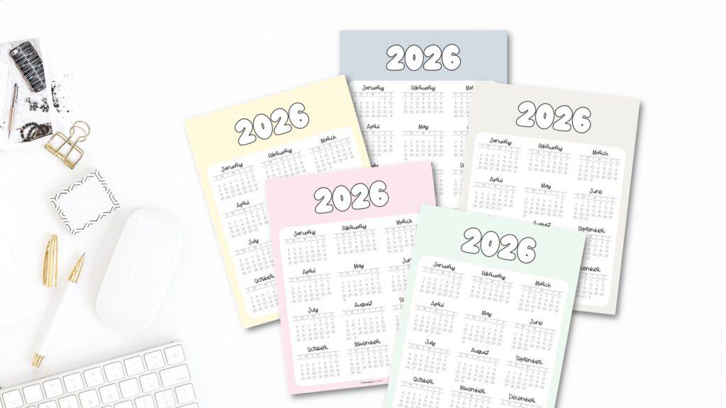 Cute 2025 Yearly Calendar Templates Free Printable in Pastel Colors | SaturdayGift