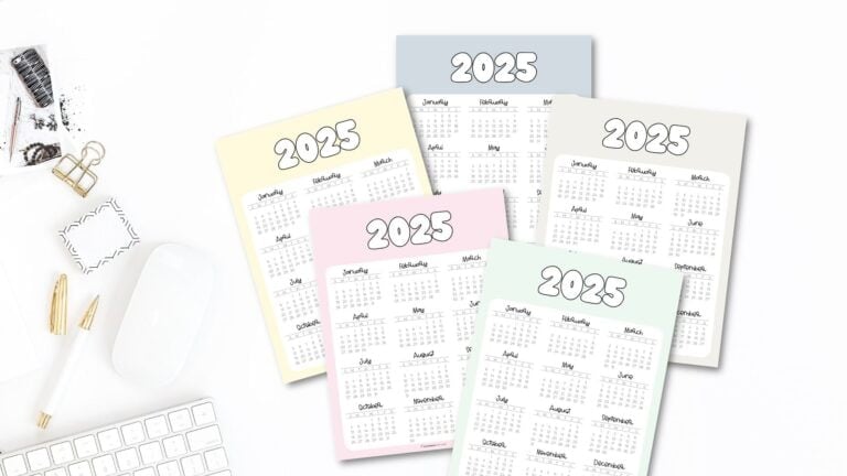 2025 year at a glance Calendars - 37 Cute and Free PDFs