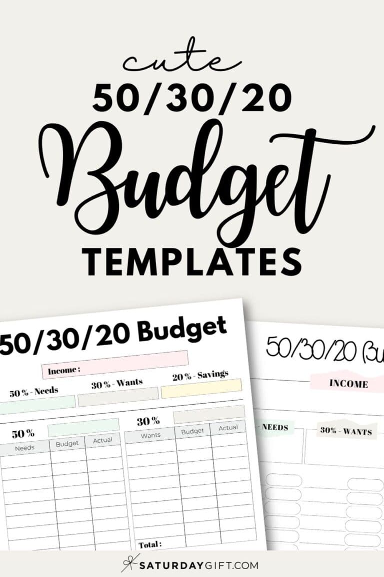 50/30/20 Budget Template - 5 Cute (&amp;Free!) Budgeting Planners