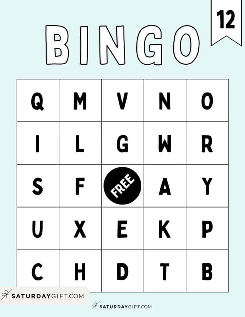 Cute ABC bingo card number 12 - free printable | SaturdayGift.jpg