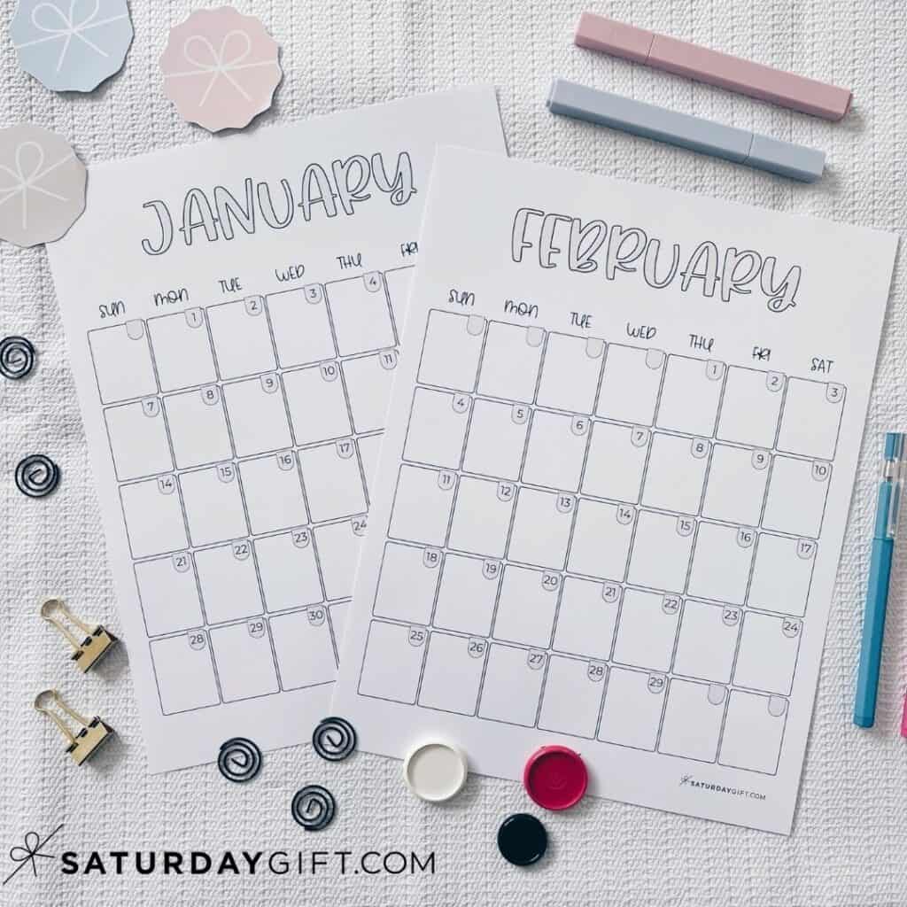 Cute Calendar Templates - Adorable Free Printables January & February