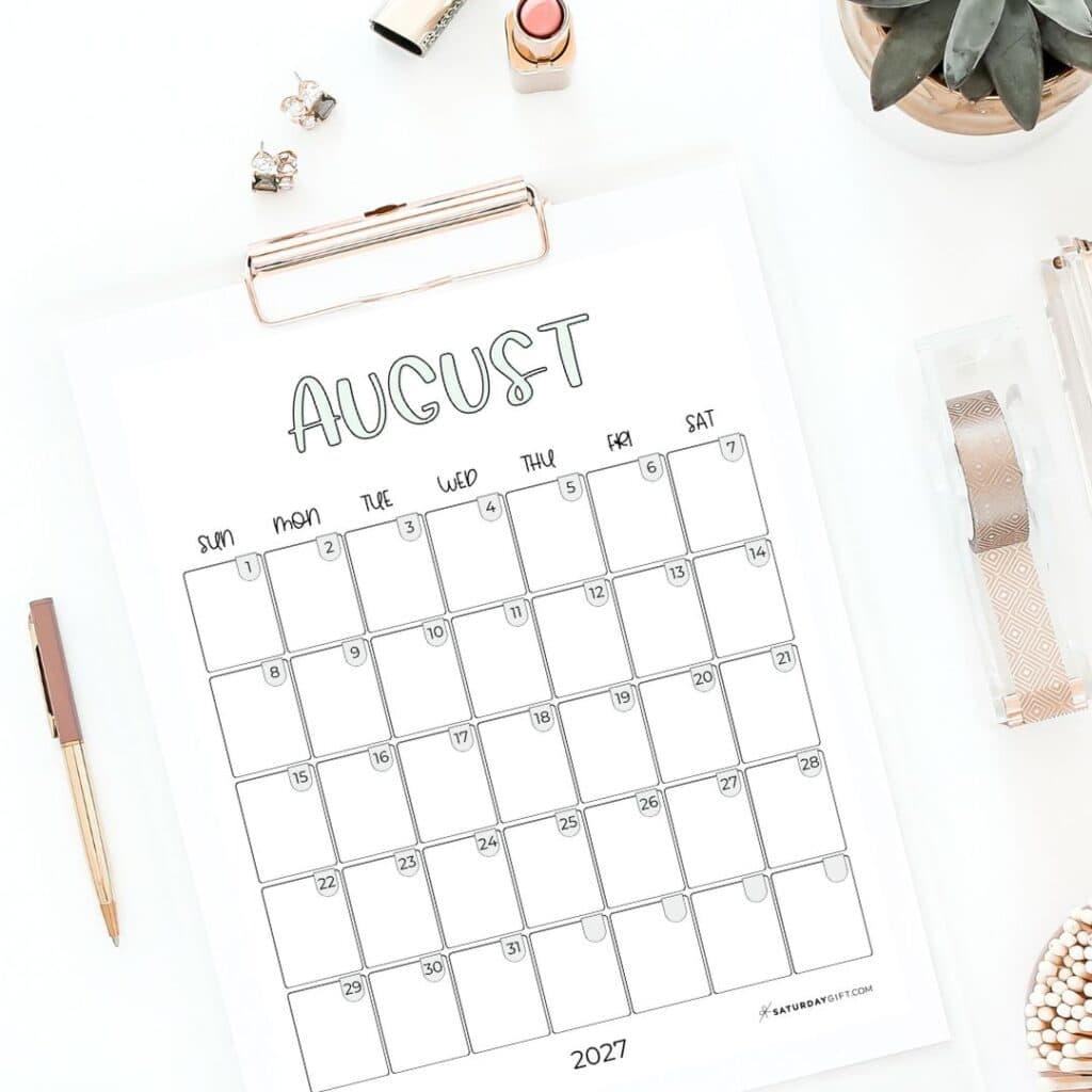 Cute Calendars 2027 - Aesthetic Free Printables by SaturdayGift