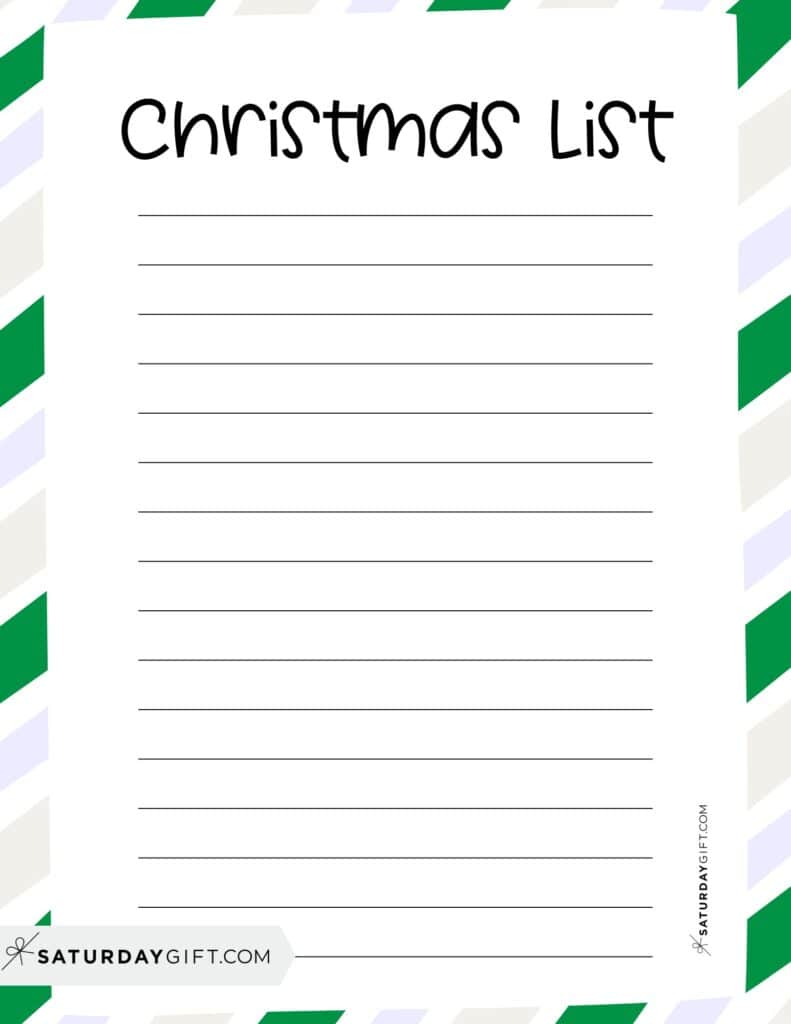 Cute Christmas List Printable Green Candy Stripes | SaturdayGift
