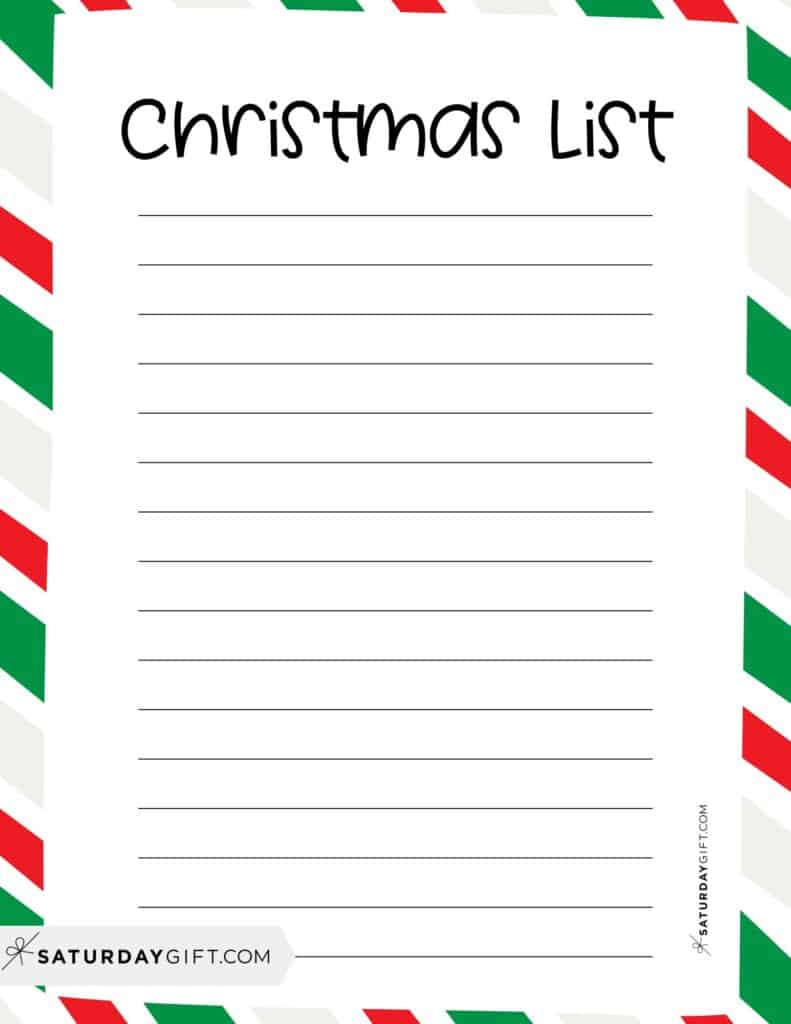Cute Christmas List Red and Green Candy Stripes | SaturdayGift