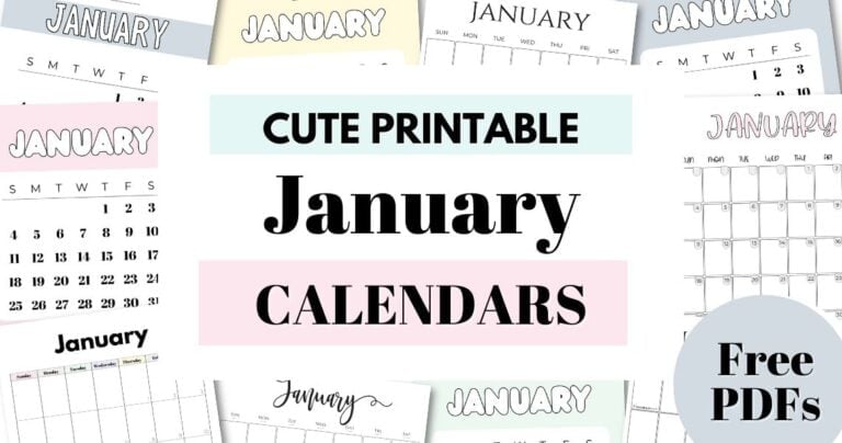 Cute Free Printable January Calendars by SaturdayGift
