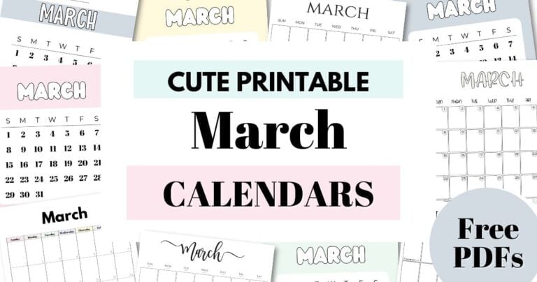 Cute Free Printable March Calendars by SaturdayGift