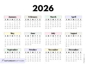 2026 Yearly Calendar Printable - 35 Cute &amp; Free 2026 Annual Calendars