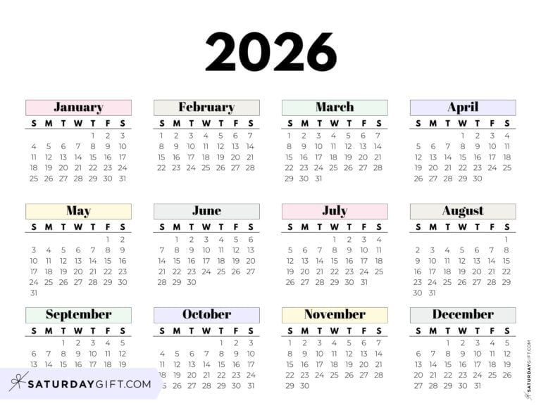 2026 Yearly Calendar Printable 35 Cute & Free 2026 Annual Calendars