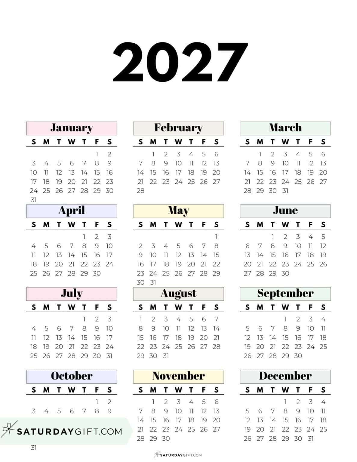 2027 Yearly Calendars 35 Aesthetic Free Printables