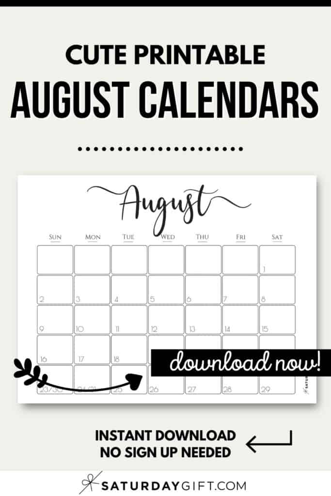 Cute printable August calendars Pinterest Image