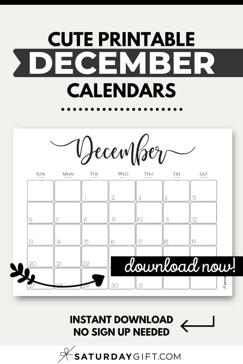 Cute (& Free!) Printable December 2021 Calendar | SaturdayGift