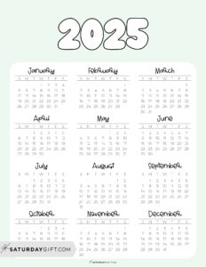 2025 Calendar Printable - 18 Cute &amp; Free 2025 Yearly Calendar Templates