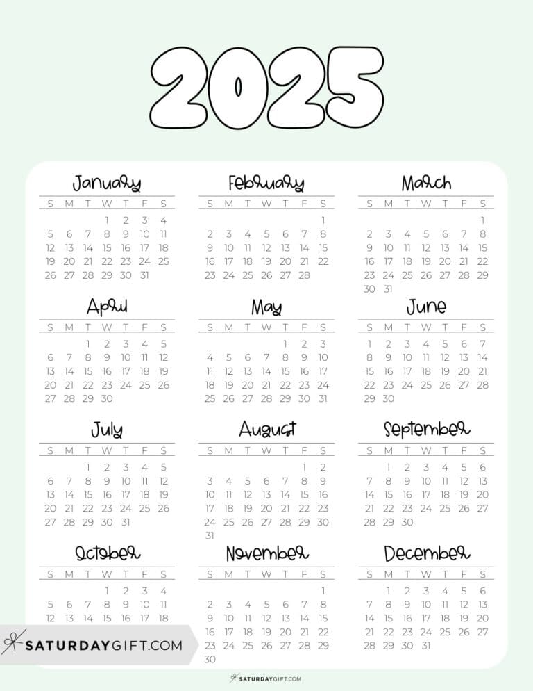 2025 Calendar Printable 18 Cute Free 2025 Yearly Calendar Templates