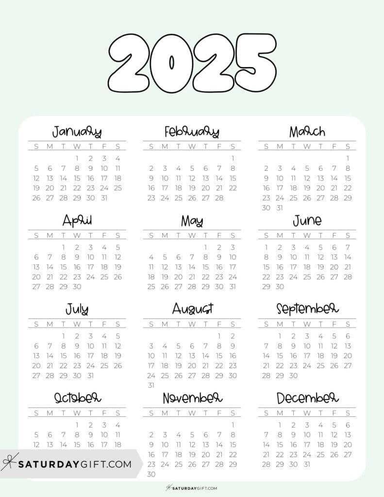 2025 Calendar Printable - 18 Cute & Free 2025 Yearly Calendar Templates