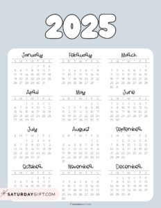 2025 Calendar Printable - 18 Cute &amp; Free 2025 Yearly Calendar Templates