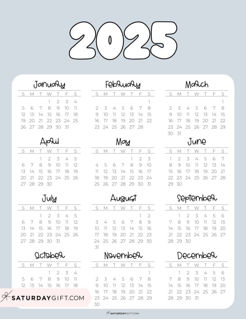 2025 Calendar Printable - 18 Cute & Free 2025 Yearly Calendar Templates