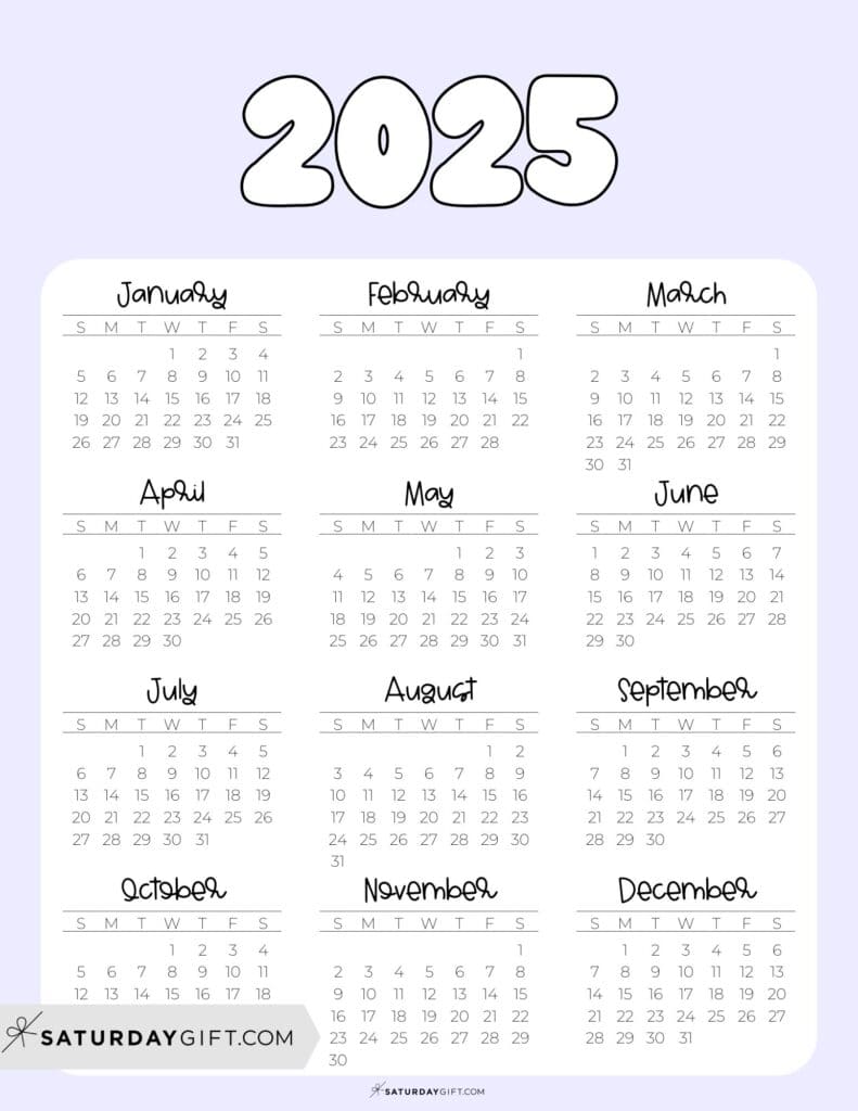 2025 Calendar Printable - 18 Cute & Free 2025 Yearly Calendar Templates