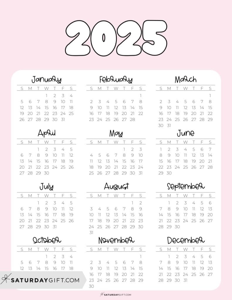 2025 Calendar Printable - 18 Cute & Free 2025 Yearly Calendar Templates