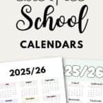 Cute School Year Calendars 2025 2026 - Free Printables | SaturdayGift