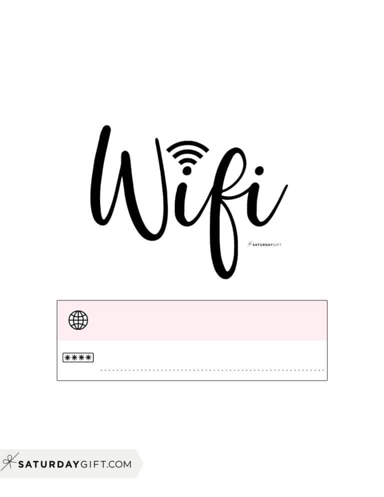 WiFi Password Sign 11 Cute amp - Cute And Minimal Free Printable Wifi Password Sign Templates Simple Pink Sign SaturdayGift 768x994