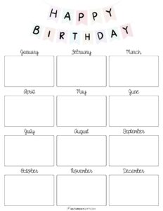 Birthday Calendar Templates - 26 Cute & Free Printables | SaturdayGift