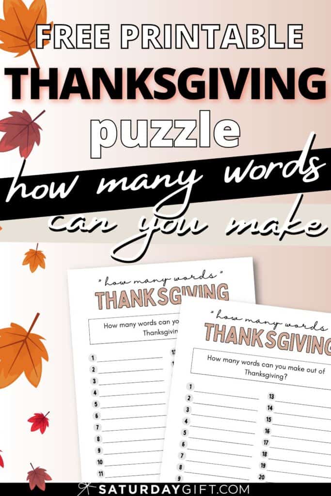 Cute & free printable Thanksgiving puzzle - How many words can you make out of Thanksgiving worksheet