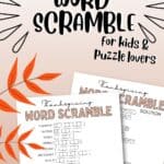 Cute & free printable Thanksgiving word scramble printable puzzle sheet