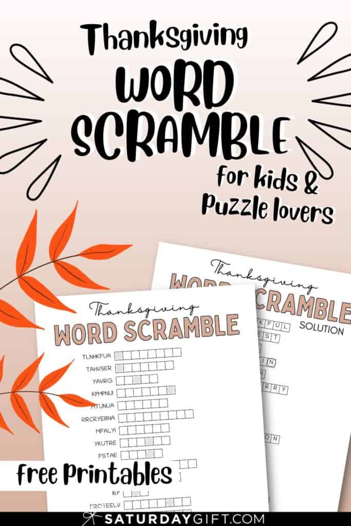 Cute & free printable Thanksgiving word scramble printable puzzle sheet