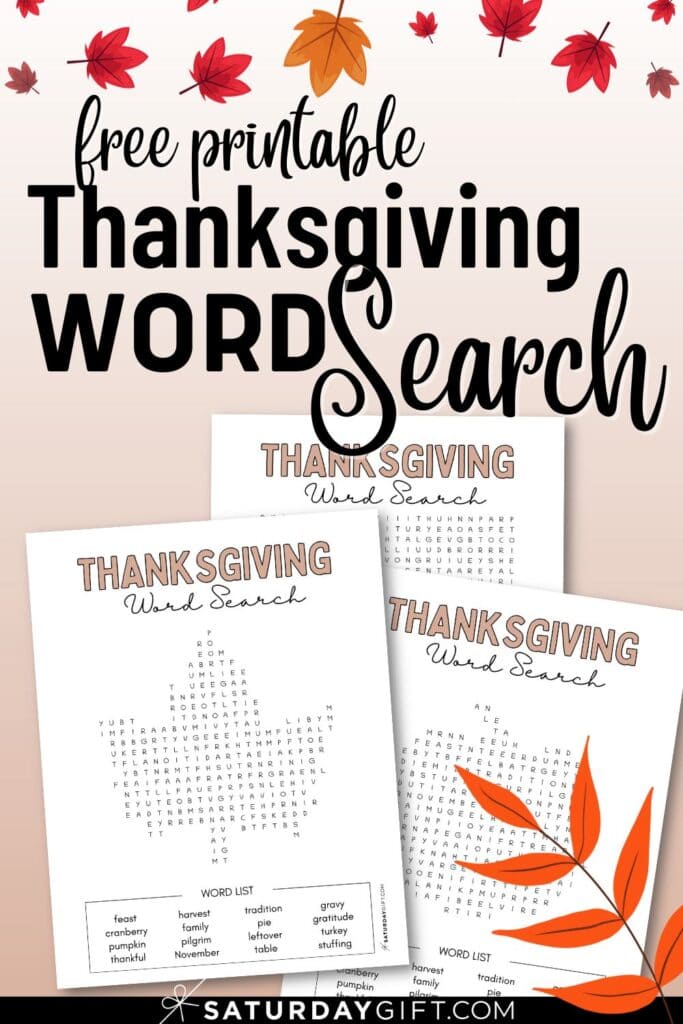 Cute & free printable Thanksgiving word search - puzzle sheet