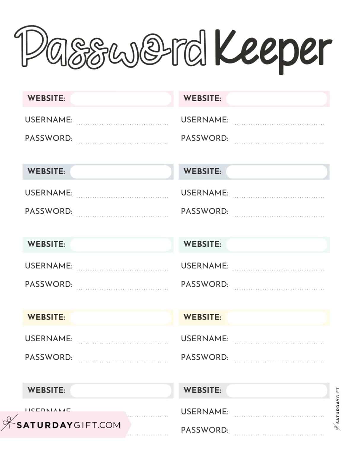 Password Tracker Printable 15 - Cute Password Keeper Printable Free SaturdayGift 1187x1536 
