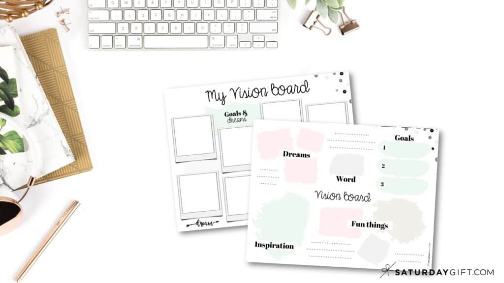 Cute pastel printable vision board templates by SaturdayGift