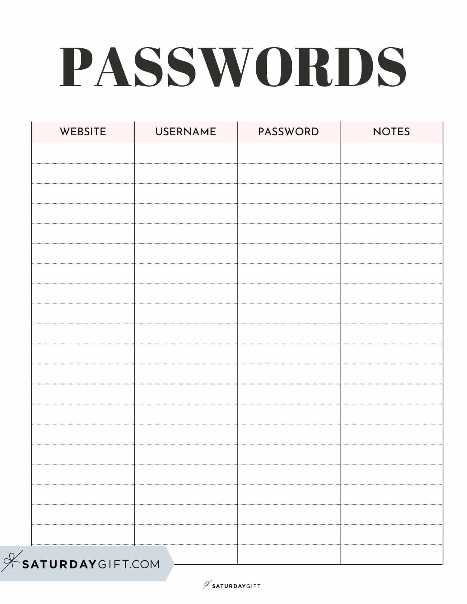 Password Tracker Printable 15 - Cute Pink Password Log Printable SaturdayGift 