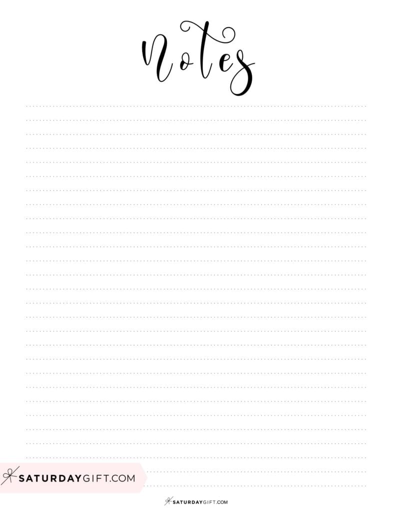 Cute printable notes page elegant simple design | SaturdayGift