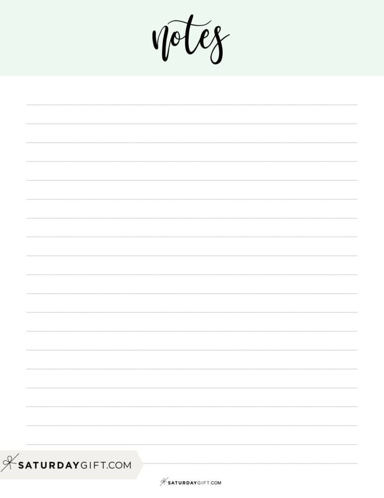 Cute simple printable note page template green | SaturdayGift