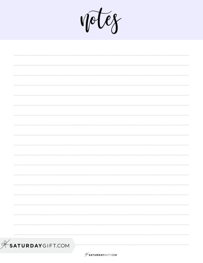 Cute simple printable note page template lilac | SaturdayGift
